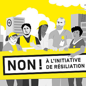 Des personnes qui portent une banderole "NON à l'initiative de résiliation"